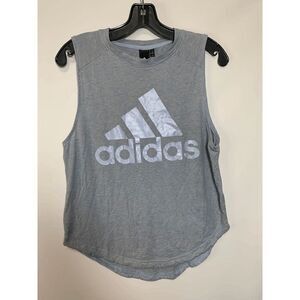 Adidas Women's Blue Cream Sleeveless Logo Graphic Print Active Tank Top Size XS